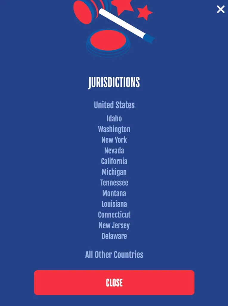 List of restricted states for American Luck Casino