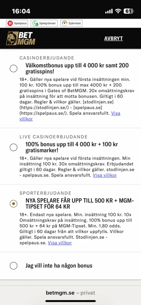 BetMGM bonus Sverige