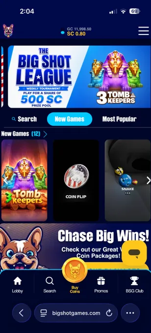 Big Shot Games mobile website on iPhone