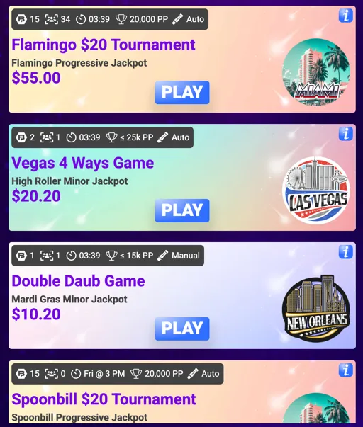Bingoport lobby showing available bingo games and bingo tournaments