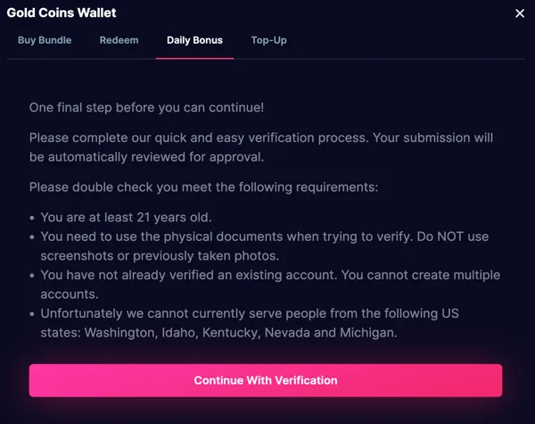 Chanced Social Casino Account Verification