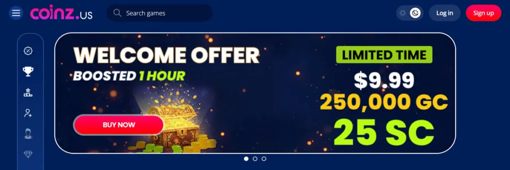Coinz.us first purchase bonus available for 1 hour after registration