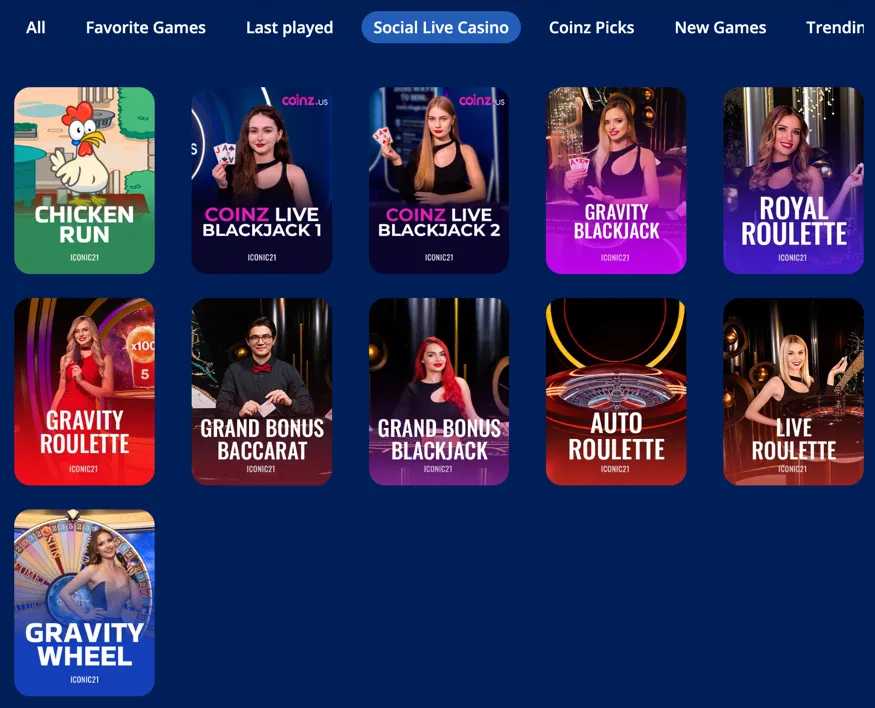 Coinz.us live dealer games section