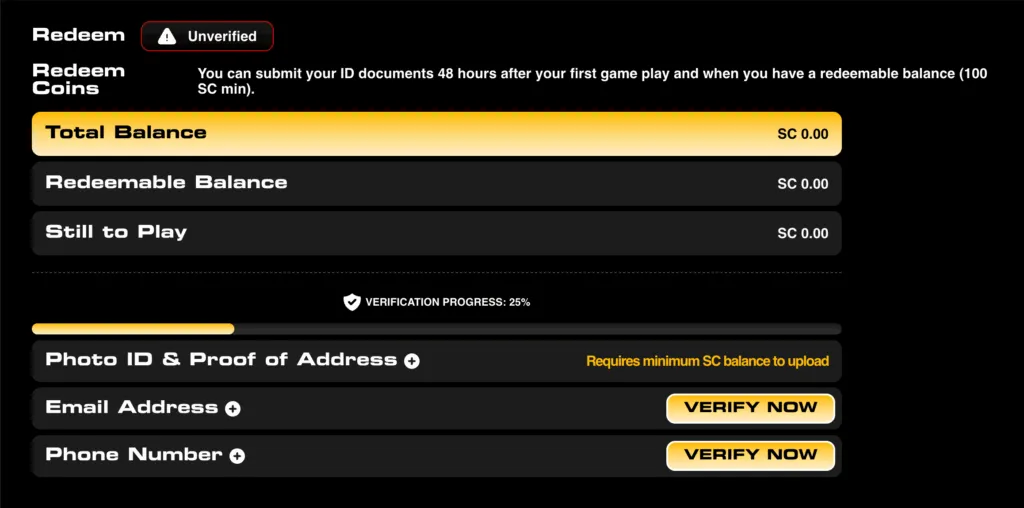 Prize redemptions and KYC verification at Deal or No Deal Win Casino