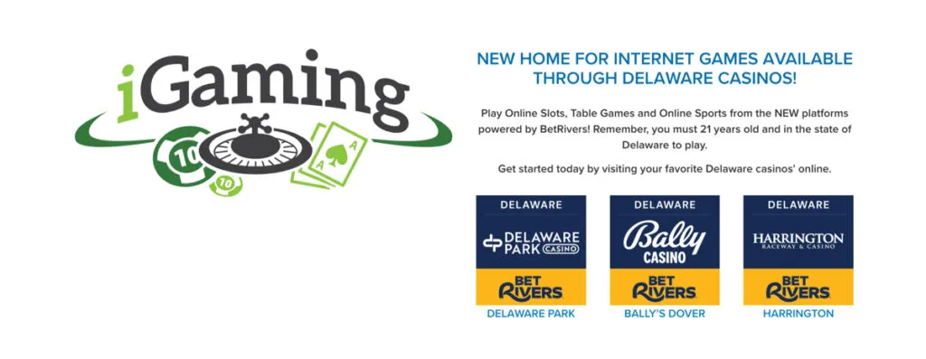 Delaware’s three legal real-money online casinos shown on the Delaware Lottery website