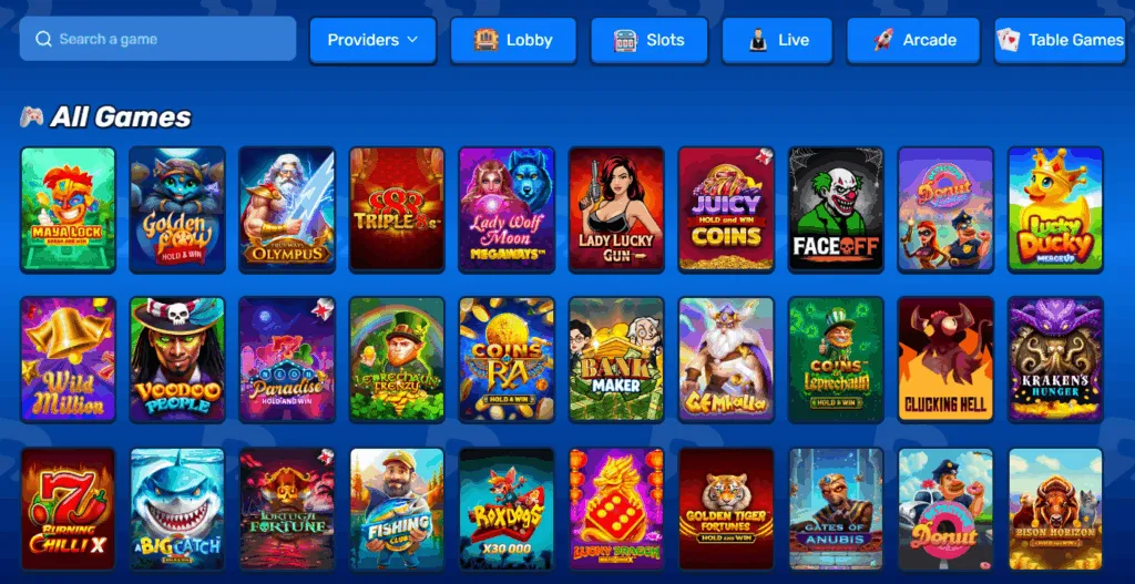 Example of Casino Style Games Selection at PICKEM Casino