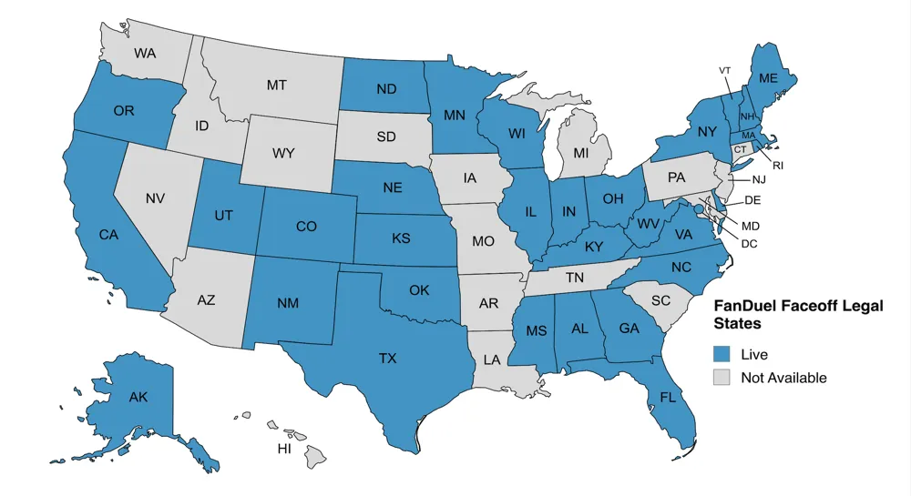 FanDuel Faceoff legal states map