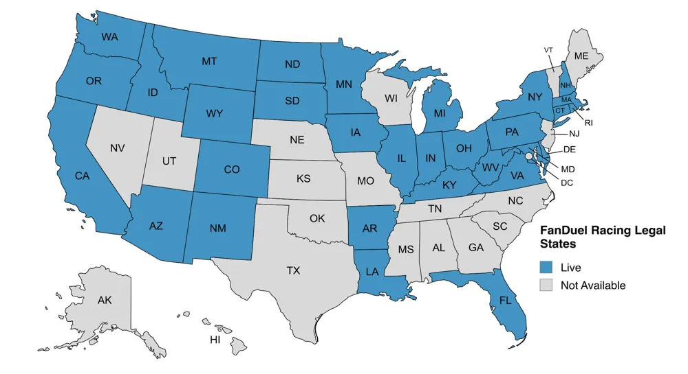 FanDuel Racing legal states map
