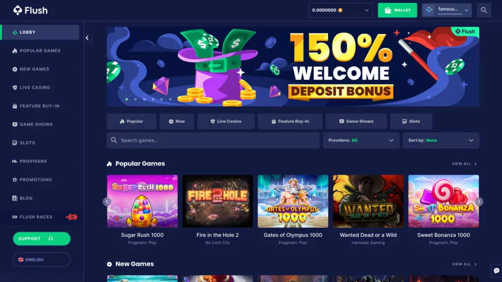 Flush Casino Desktop Website