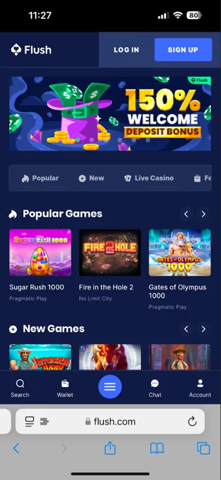 Flush Casino Mobile Website