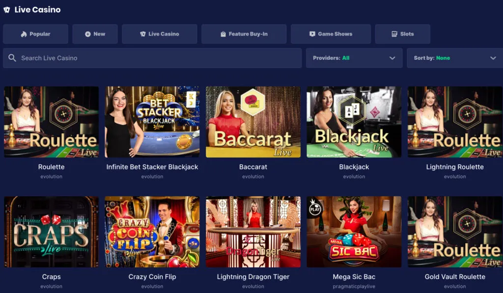 Flush.com Live Casino Games