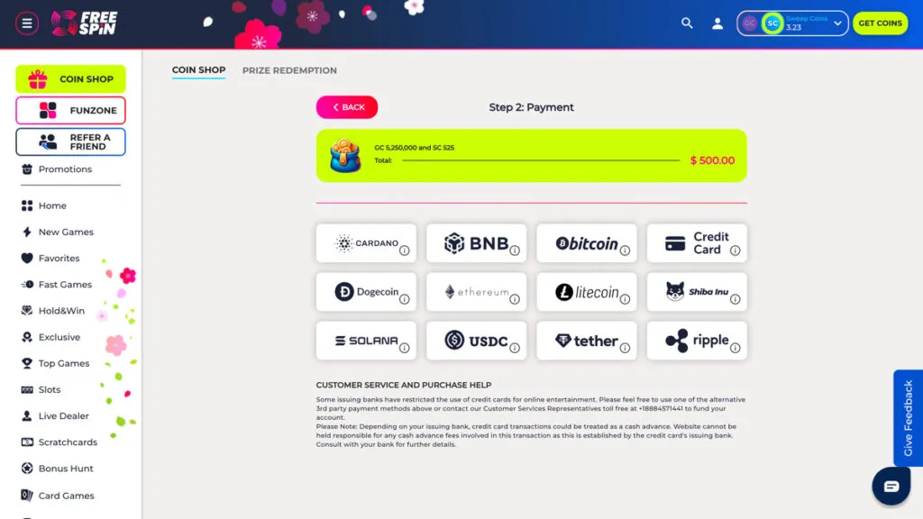 Cryptocurrencies supported at FreeSpin social casino
