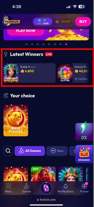 Funrize Latest Winners