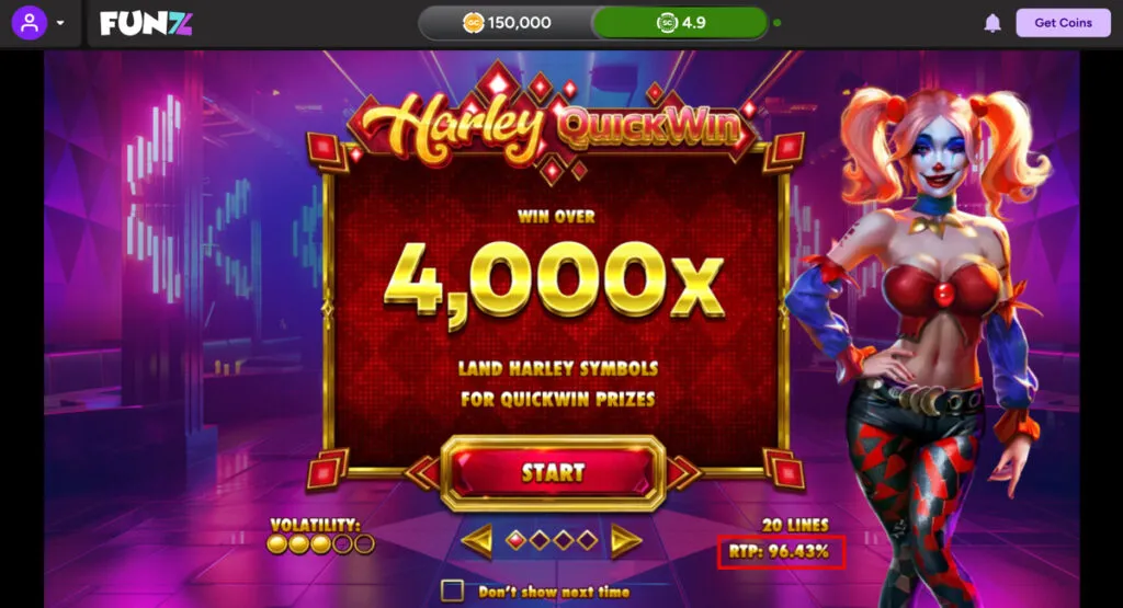 Harley QuickWin RTP information on Funz Casino