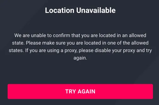 Gleaming Slots pop-up notifying users that the site is not available in their location