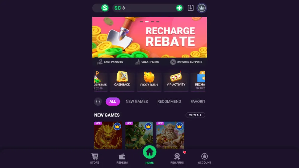 Go Go Gold Casino desktop website showing vertical layout and bottom menu