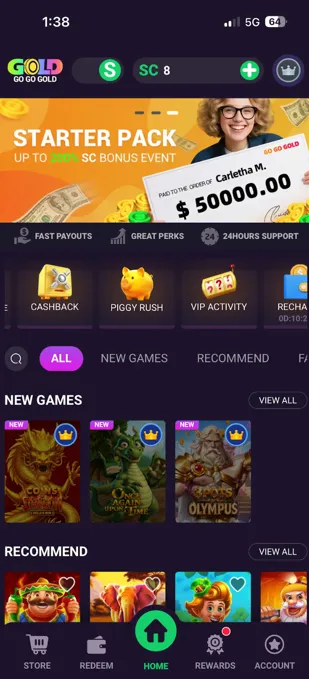 Go Go Gold Casino mobile app-like experience launched from home screen