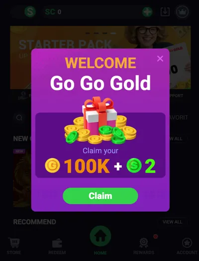 Go Go Gold Casino 100,000 GC and 2 SC no-deposit bonus awarded after sign-up