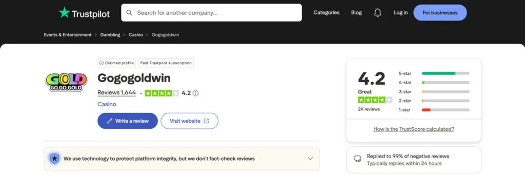Player reviews and ratings for Go Go Gold Casino on Trustpilot