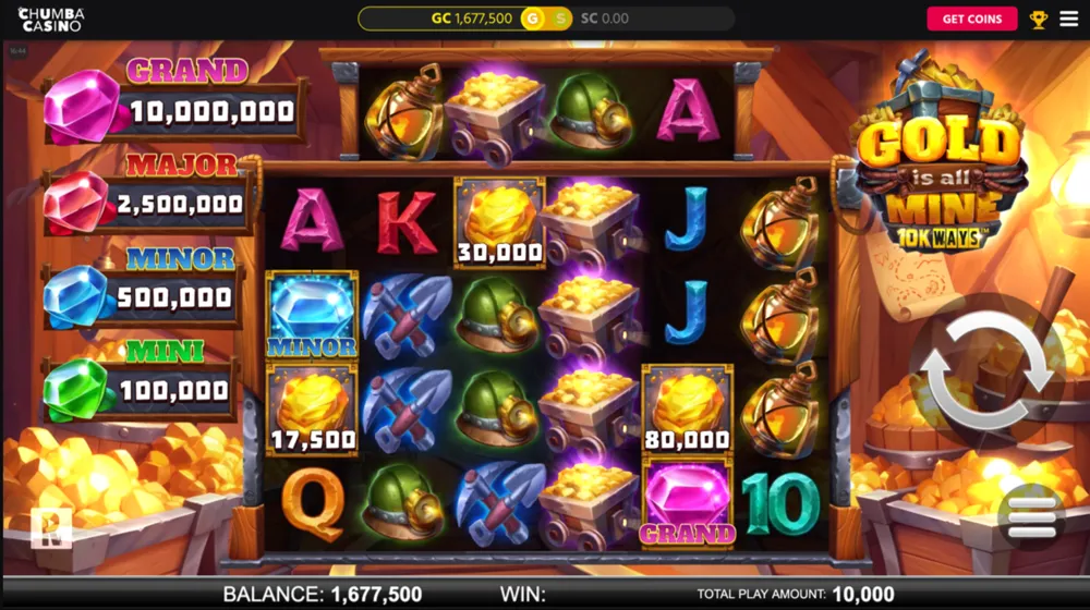 Chumba Casino's Gold Is All Mine 10K Ways slot