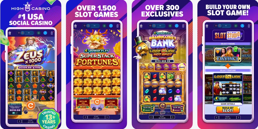 High 5 Casino mobile app preview for iOS devices