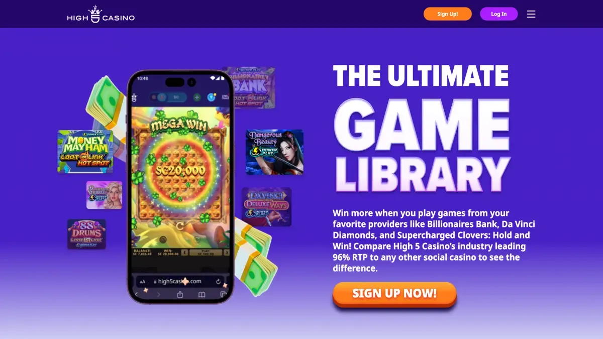 High 5 Sweepstakes Casino website homepage