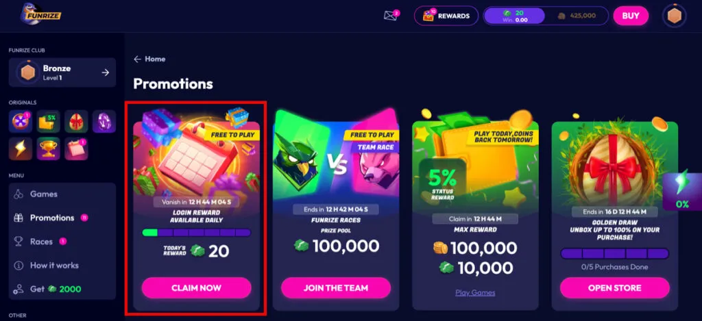 How To Claim Funrize Daily Bonus