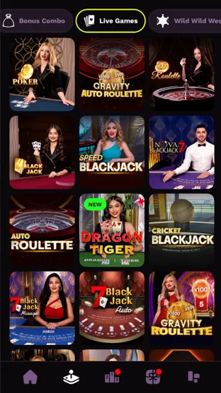 Live dealer game selection at JackpotRabbit social casino