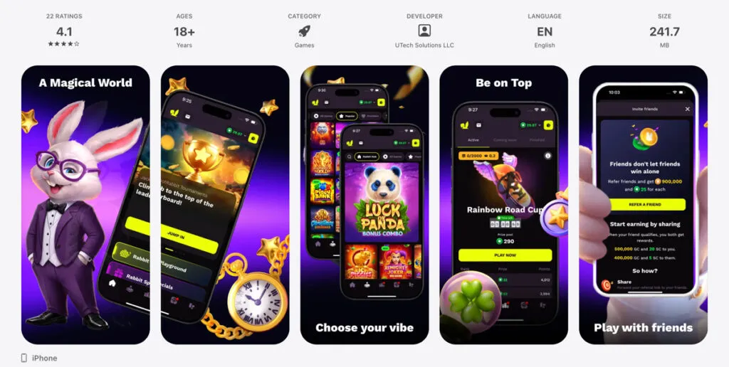 JackpotRabbit mobile app listing in the Apple App Store