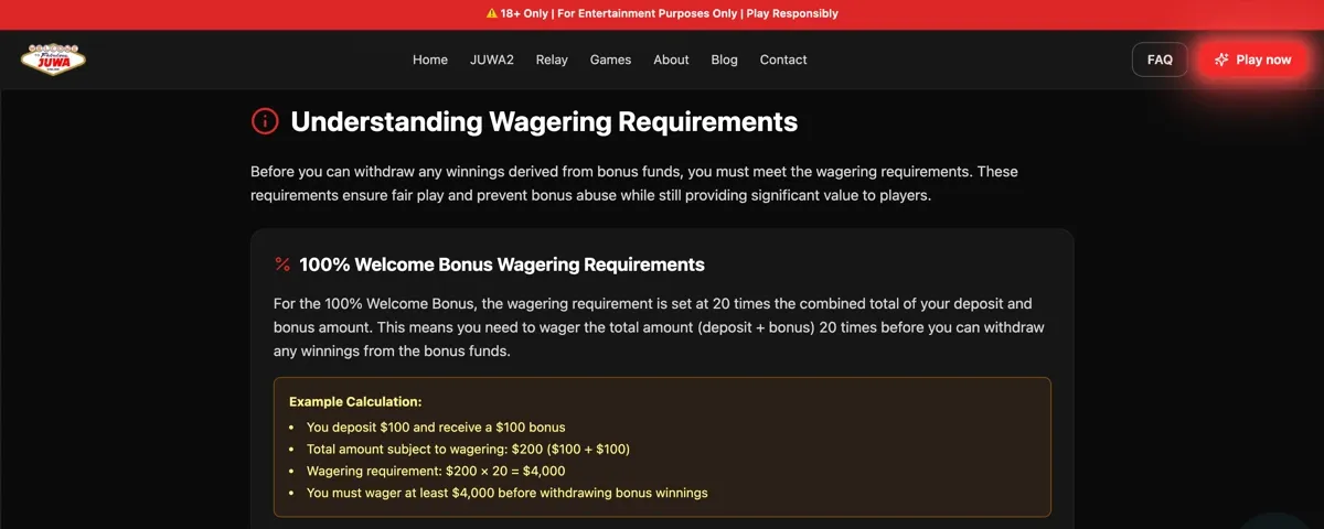 Juwa Bonus Wagering Requirements
