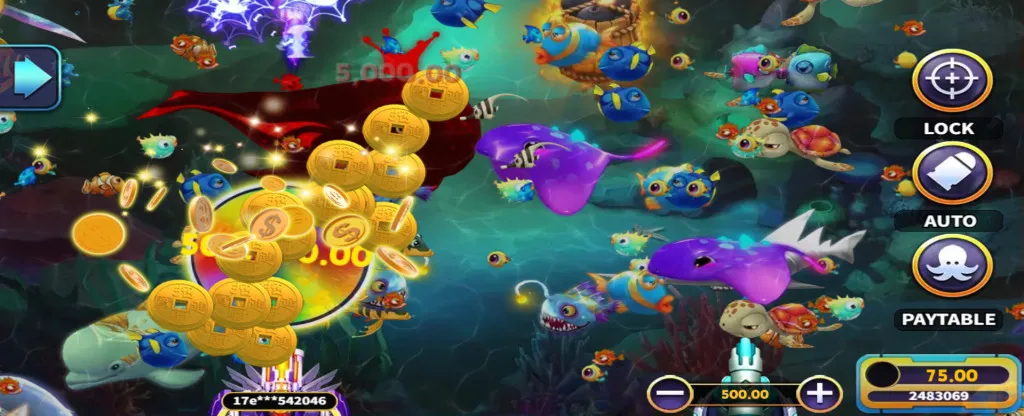 King Octopus fish table game showing an underwater boss and player cannons on the game screen