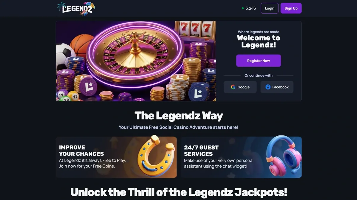 Legendz Sweepstakes Casino website