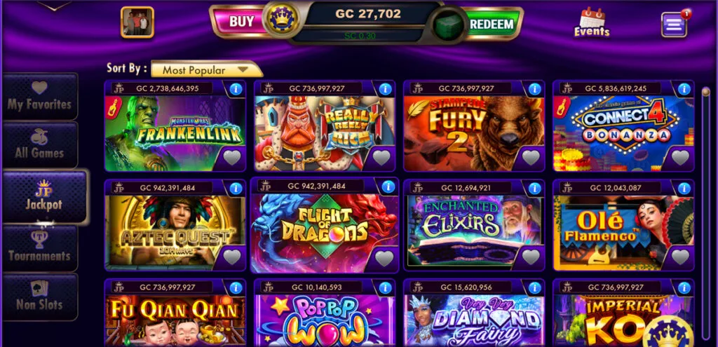 Jackpot tab on LuckyLand website used to view all available jackpot slot games