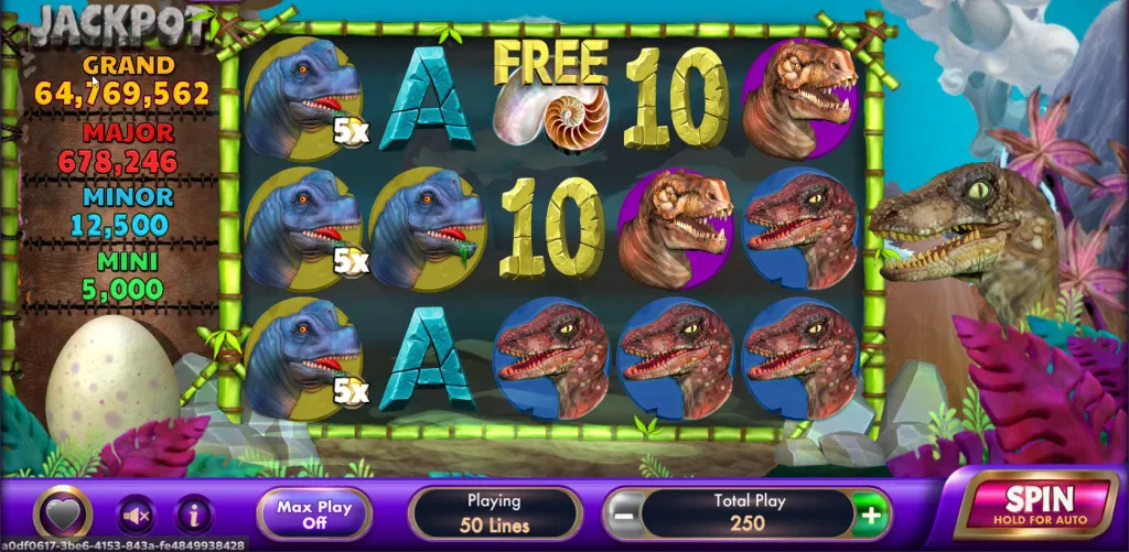 Jurassic Reels jackpot slot on LuckyLand Casino showing dinosaur-themed symbols