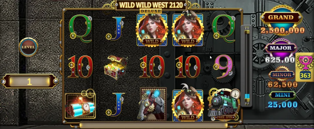 Wild Wild West 2120 slot game being played on LuckyLand Casino website