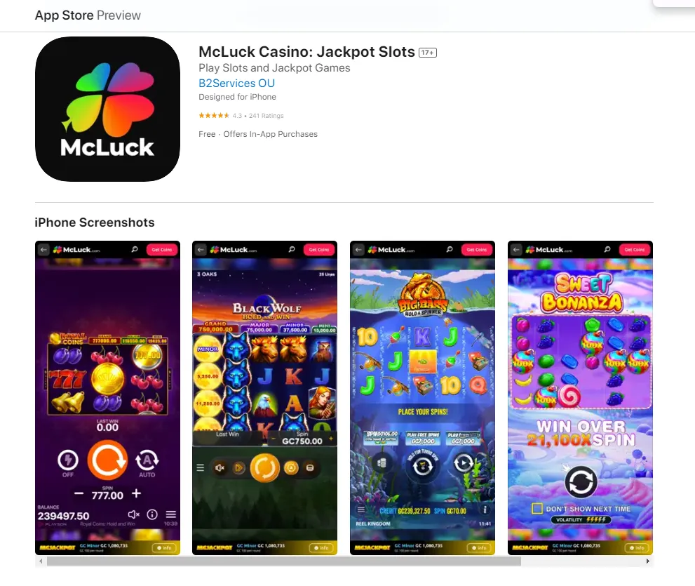 McLuck Casino iPhone App listing