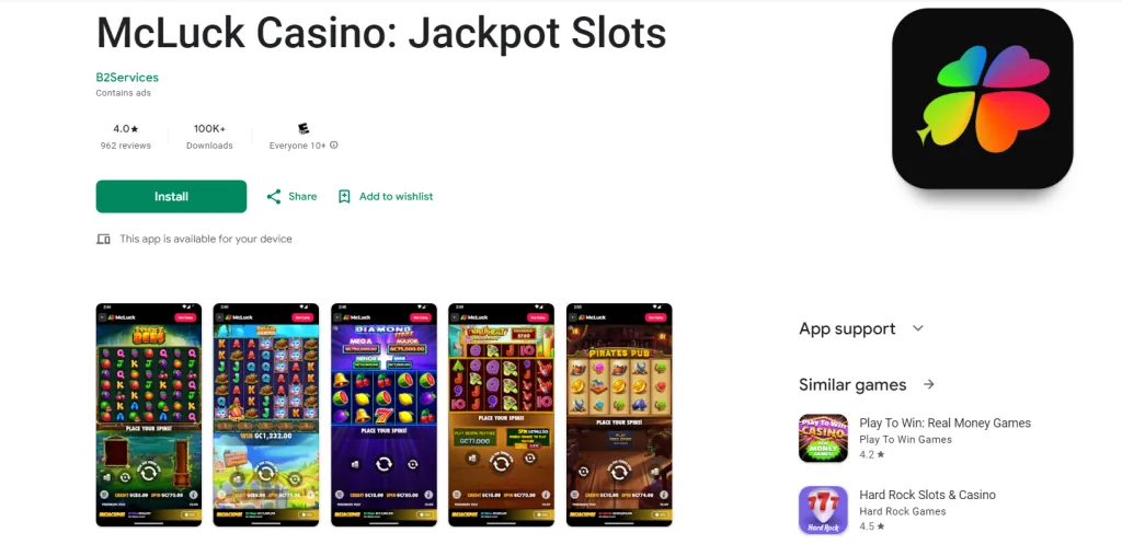 McLuck Casino Android App listing