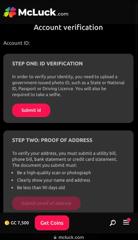 McLuck Casino Identity Verification