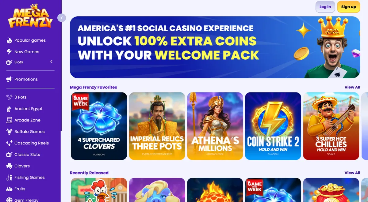 Mega Frenzy sweepstakes casino site