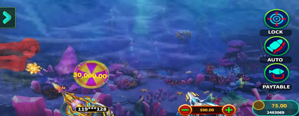 Mermaid Hunter fish shooting game with players aiming cannons at fish and mermaid characters