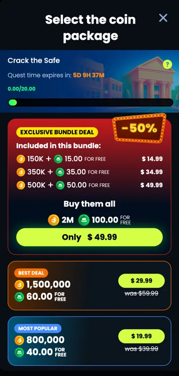 Mr. Goodwin Casino first-purchase bonus packages