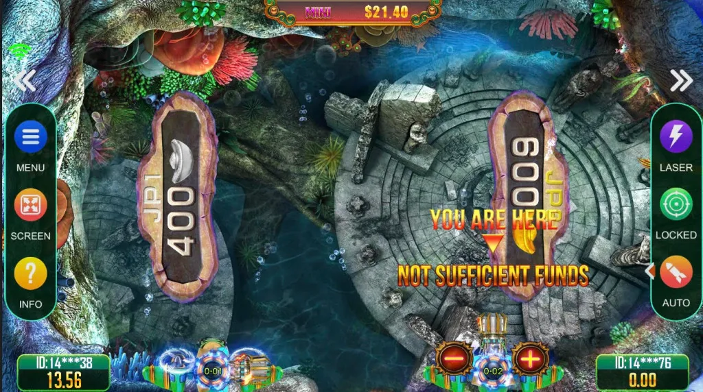 Underwater fish-shooter game being played on Panda Master 777
