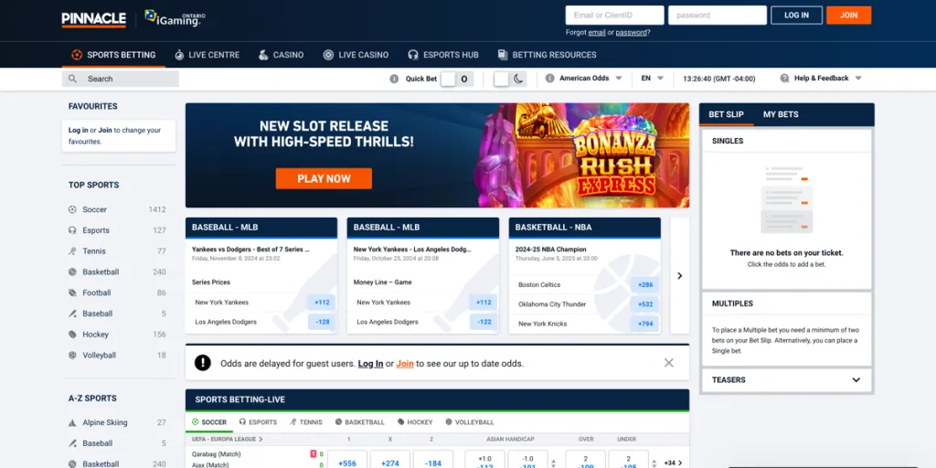 Pinnacle Sportsbook Website