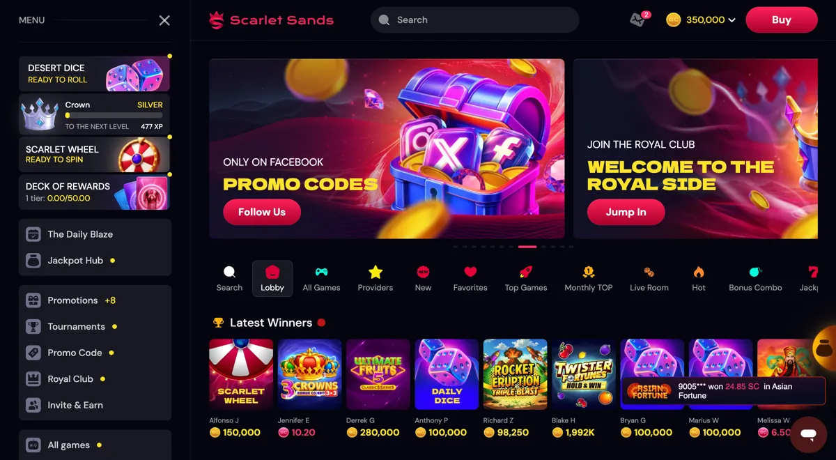 Scarlet Sands sweepstakes casino
