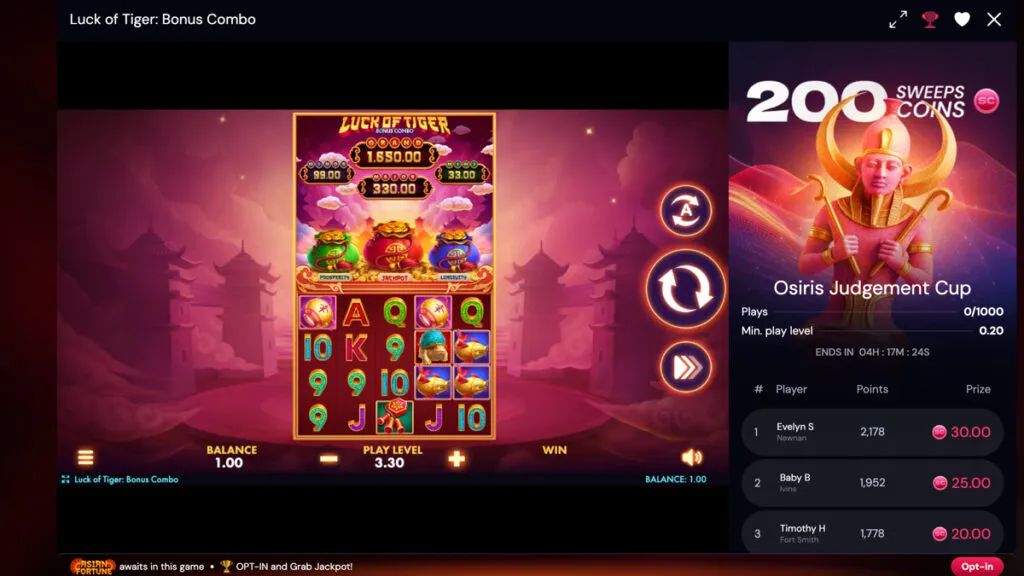 Luck of Tiger: Bonus Combo slot gameplay at Scarlet Sands