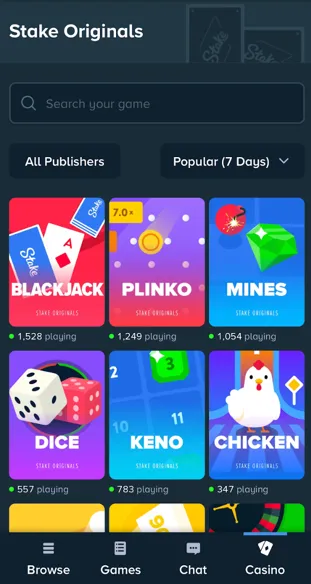 Stake Originals games available on the Stake.us casino app