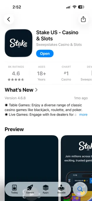 Stake.us app listed in the iOS App Store after download