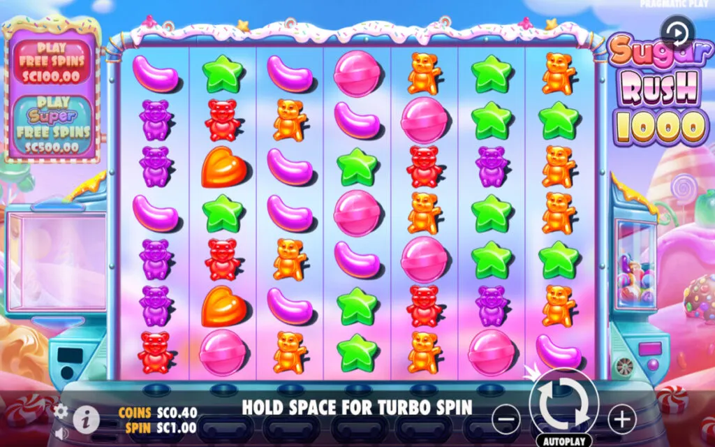 Colorful reels spinning on the Sugar Rush 1000 slot game at a Maryland online casino