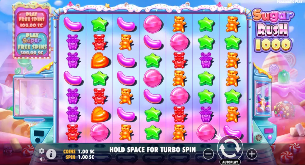 Sugar Rush 1000 slot game with candy symbols on the reels