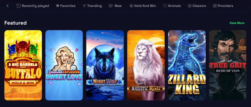 SweepNext casino game categories and featured slots